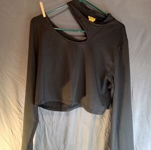 Black Daisy Asymmetrical Cut-Out Long Sleeve Work Out Top